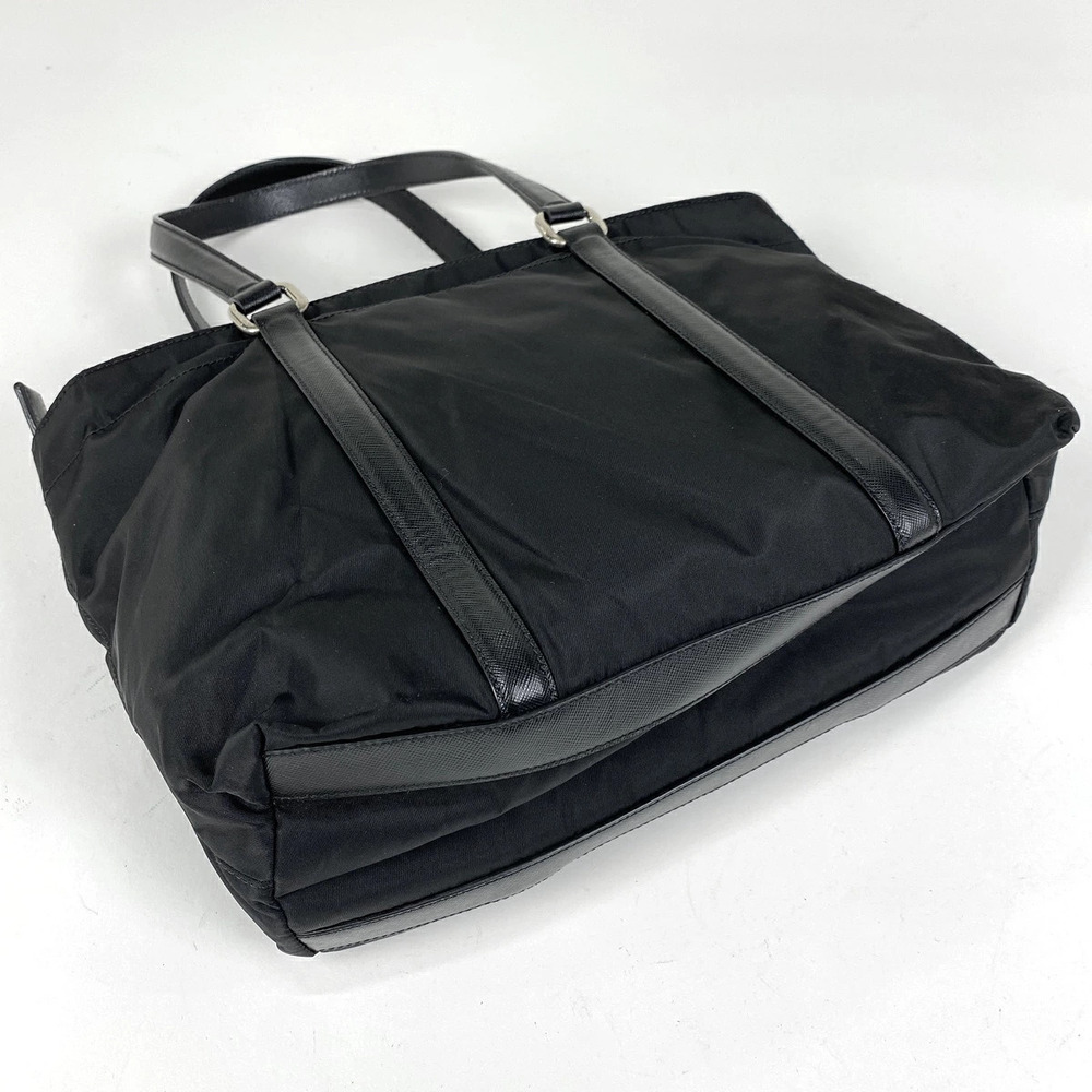 Prada Bag Tote Nero Plate Logo Black Shoulder